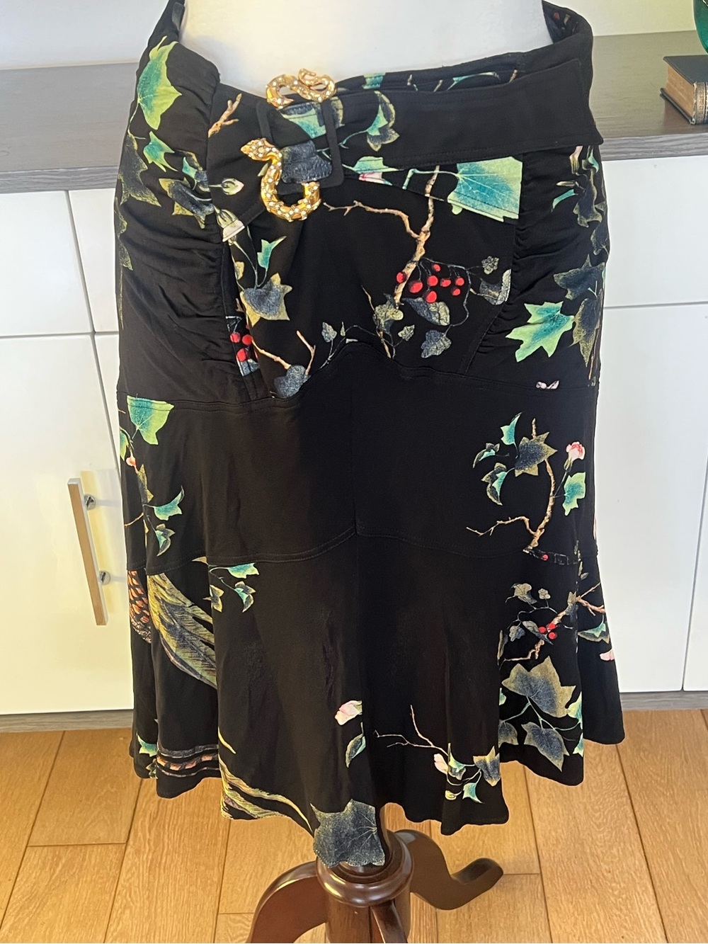 Rare Y2K Roberto Cavalli Snake Buckle Silk Blend Skirt IT 44 Adjustable Waist